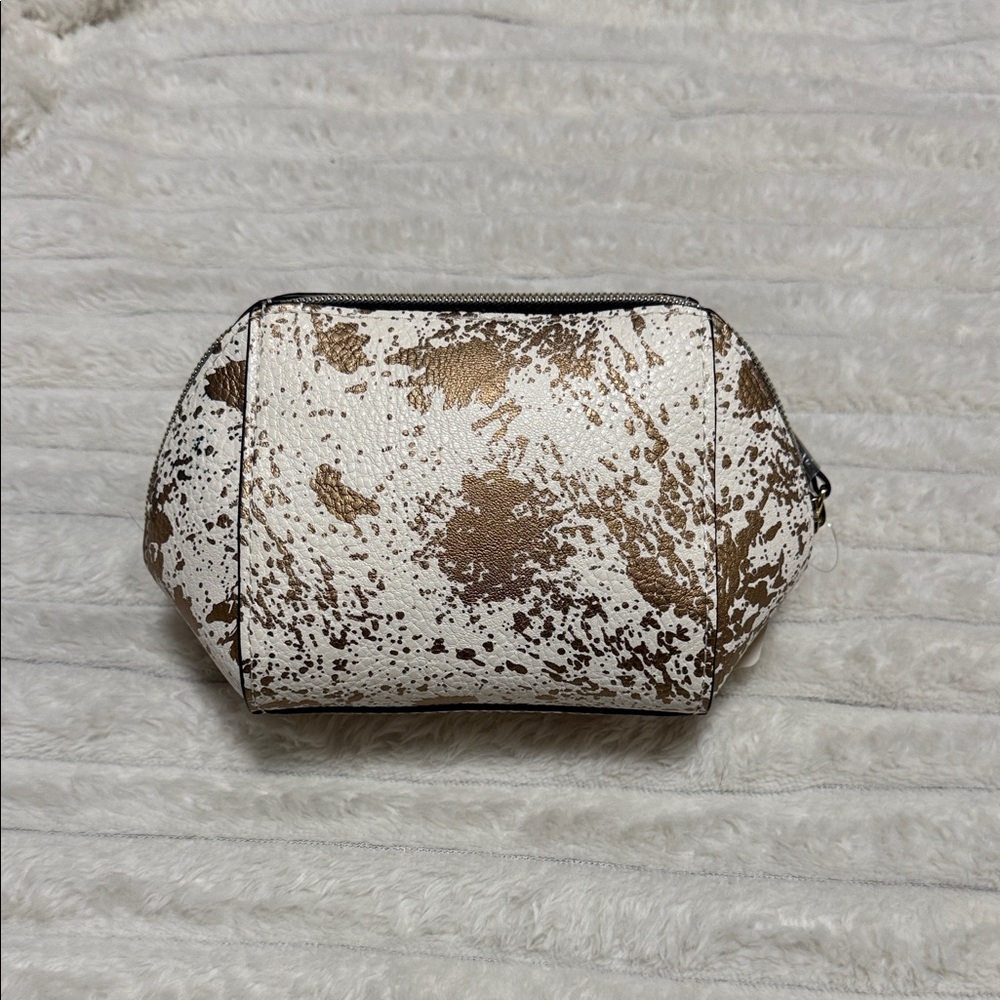 Neiman Marcus White and Gold Cosmetic Pouch
